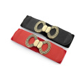 Fashion Chastity 60mm Width Pu Leather Wide Women Elastic Belts with Double Loop Buckle